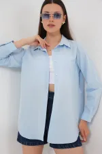 Kadın Uzun Kol Basic Gömlek 20279 - Mavi