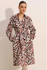 5853 Patterned Double-Breasted Trench Coat - C. Beige