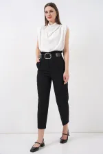 6556 Kemerli Kumaş Pantolon - Siyah