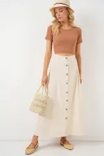 Jupe longue boutonnée en lin pour femme 8046 - Crème