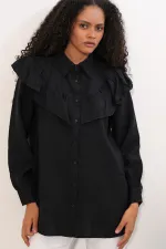 Women's Ruffle Detail Shirt Tunic 5994 - Black Women's Ruffle Detail Shirt Tunic 5994 - Black