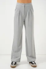 Pantalon palazzo taille haute 6638 - Gris clair