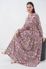 Robe longue hijab à motifs pour femme 2585 - A.Pudra