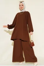 Kadın Kahverengi Tunik Pantolon Alt Üst Takım 6663
