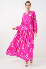 Robe longue hijab à motifs pour femme 2585 - Fuchsia clair