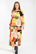 1627 Lace-Up Hijab Dress - Saffron