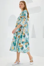 Robe courte en viscose beige menthe à motifs pour femme, manches courtes, 1959