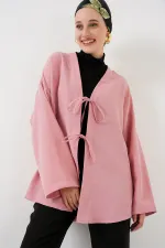 Keten Tesettür Kimono 5968 - Pudra