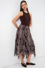 Jupe asymétrique en tulle et mousseline pour femme 8061 - Marron