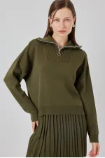 Women's Sweater Skirt Two Piece Set 15938 - Khaki