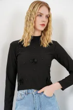 Women's Floral Knitted Blouse 978 - Black