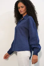Kadın Oversize Desenli Gömlek 20379 - Lacivert Kadın Oversize Desenli Gömlek 20379 - Lacivert