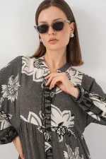 Robe longue hijab à motifs pour femme 2585 - Anthracite