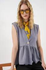 Women's Buttoned Sleeveless Blouse 994 - Grey