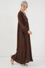 Kadın Uzun Tesettür Elbise 2525 - Kahverengi