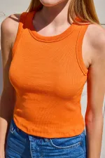 917 Bisiklet Yaka Fitilli Kolsuz Bluz - Turuncu
