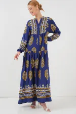 Robe hijab à motifs authentiques 2423 - Bleu marine 6