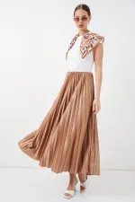 Jupe plissée aspect cuir 8009 - Camel