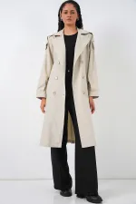 Kadın Kruvaze Yaka Trençkot 5978 - Taş