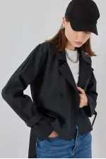 Trench-coat court ceinturé pour femme 5970 - Noir