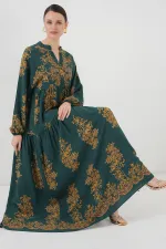 Robe hijab vert émeraude à motifs dorés 2423