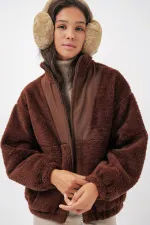 5194 Women's Plush Coat Jacket - Brown