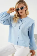 Chemise à col bébé pour femme 20314 - Bleu