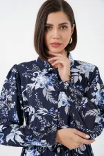 Robe hijab ceinturée pour femme 2589 - Bleu marine