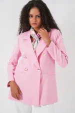 Kadın Kruvaze Yaka Blazer Ceket 0722 - Pudra