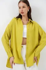 Kadın Uzun Oversize Gömlek 20334 - Hardal