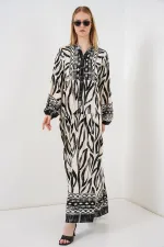 Women's Patterned Long Hijab Dress 2585 - Black 12