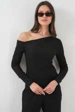 6708 Düşük Omuz Alt Üst Takım - Siyah