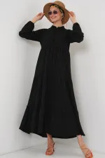1627 Lace-Up Hijab Dress - Black