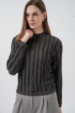 Kadın Dokulu Esnek Örme Bluz 975 - Antrasit