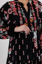 2423 Authentic Patterned Hijab Dress - Black - Terracotta