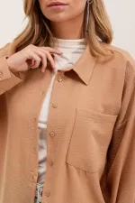 Chemise oversize en lin à poche unique 20153 - Biscuit