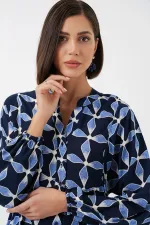 Kadın Desenli Uzun Tesettür Elbise 2585 - M. Lacivert