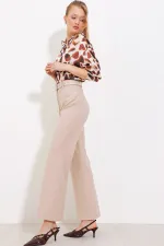Women's Beige High Waist Fabric Trousers 6584 Women's Beige High Waist Fabric Trousers 6584