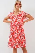 2352 V-Neck Short Dress - Red