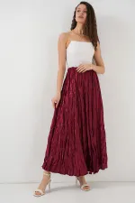 Jupe longue froissée brillante pour femme 8034 - Bordeaux