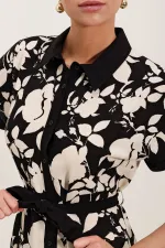 2455 Patterned Shirt Dress - Black