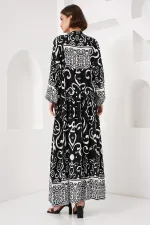 Robe hijab à motifs authentiques 2423 - Noir
