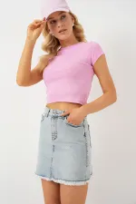 Women's Tassel Mini Denim Skirt 8051 - Blue