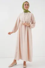 Kadın Uzun Tesettür Elbise 2525 - Krem