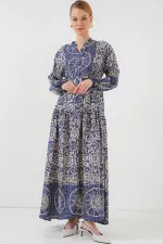 Robe hijab à motifs authentiques 2423 - Bleu marine 7