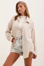 Chemise oversize en lin à poche unique 20153 - Crème