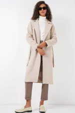 9118 Double Breasted Cashmere Coat - Cream