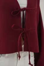 Önü Bağlamalı Keten Kimono 960 - Bordo