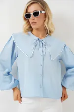 Chemise à col bébé pour femme 20314 - Bleu