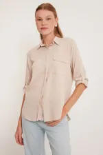 Women's Pocket Detailed Shirt 20234 - Cream